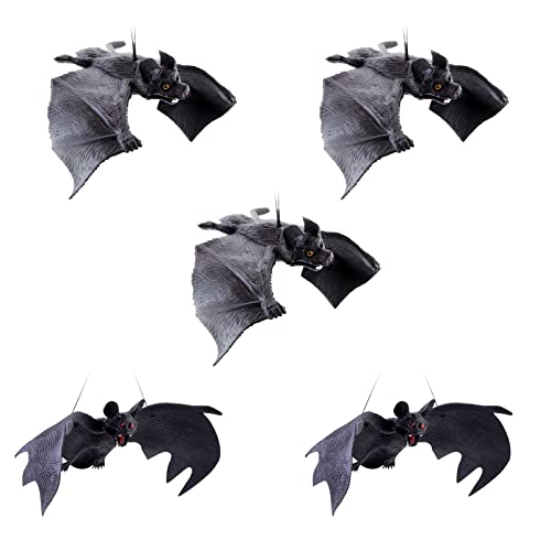 5 Stück Halloween Fledermäuse Deko, Realistische Hängende Fledermäuse, Geeignet für die Dekoration von Halloween Partys(Schwarz) von CTForest