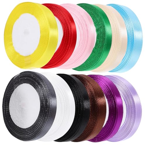 CTIRCHIU 12Rollen Schneidbares Geschenkband Breites Dekoratives Satinband Farben pro für Bastelarbeiten und DIY Projekte von CTIRCHIU