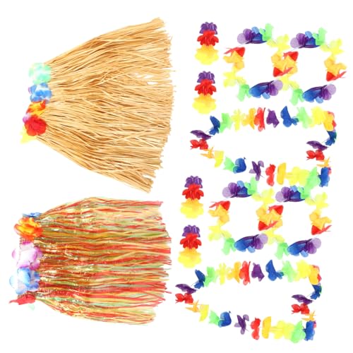 CTIRCHIU 2Sätze Teiliges Strohrock mit Tropischer Girlande Halskette Stirnband und Armbändern für Luau Partys Sommerfestivals und Strandveranstaltungen von CTIRCHIU