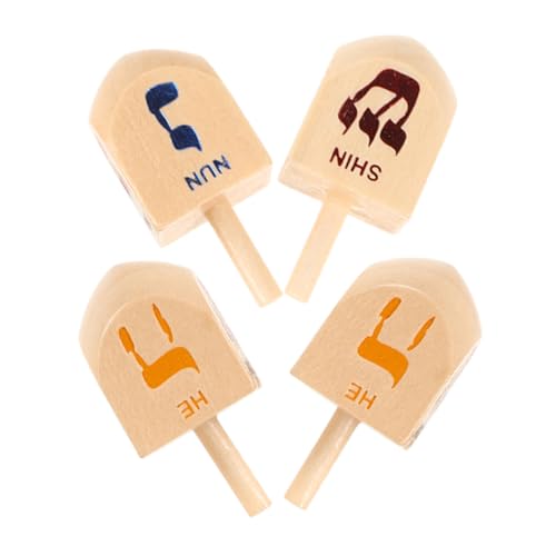 CTIRCHIU 4Stücke Teiliges Holz Dreidel Spielset für Chanukka Bunte Hebräische Buchstaben Kognitive Vorteile Ergonomisches Design Fidget für Langlebig und Sicher von CTIRCHIU