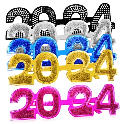 CTIRCHIU 5 Stück Teiliges Partybrillen mit Elektroplattierter Zahlen Dekoration Leichte Kunststoff Brillen in Gold Silber Blau Schwarz und Rosa Bequeme Silvester Accessoires für von CTIRCHIU