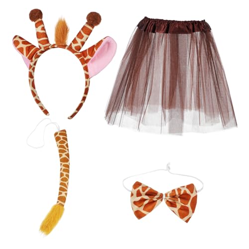 CTIRCHIU Giraffen Kostüm Set für Mädchen mit Tüllrock Tierhörner Haarreif Fliege und Weiches Polyester Farbenfrohes Design für Halloween Geburtstagsfeiern und Kostümpartys von CTIRCHIU