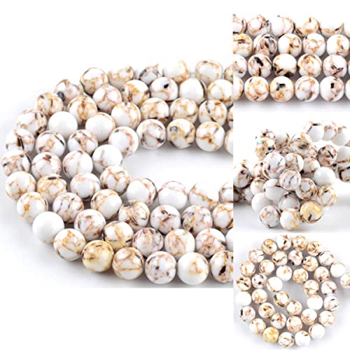 Natürliche runde Perlen, 4, 6, 8, 10, 12 mm, beige Muschel-Türkis-Steinperlen für Schmuckherstellung, handgefertigte Armbänder, Zubehör, 4 mm, ca. 91 Stück von CTLH20