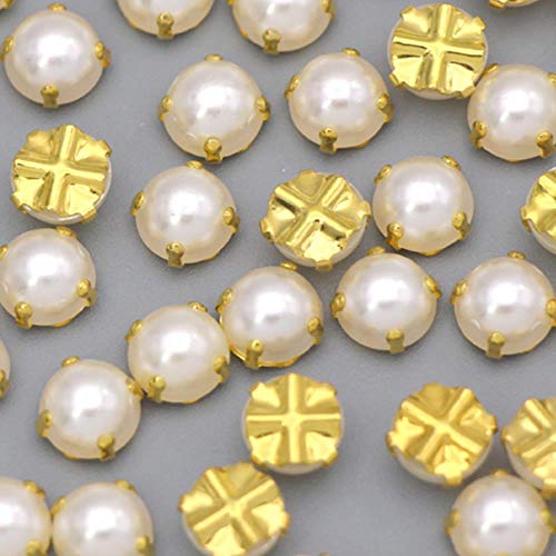 100 Stück weiße halbrunde Perle Gold/Splitter Klaue Flatback Strass für Kleidung Auf Perle nähen DIY Schmuck Zubehör 5/6/7/8 / 10MM, Gold, 5mm 100Stk von CTOBB