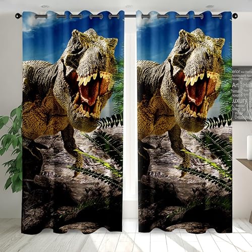 CTQTZ Dinosaurier Blickdichte Vorhänge Prähistorische Tiere Verdunkelungsvorhänge Mit Ösen 234x183 cm (BreitexHöhe) 2er Set Gardinen für Dekoration Kinderzimmer von CTQTZ