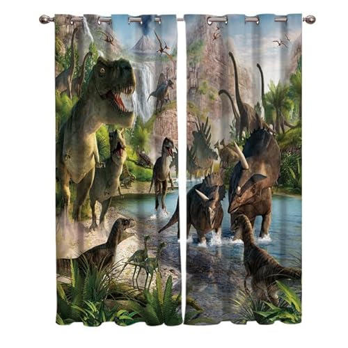 CTQTZ Dinosaurier Blickdichter Vorhänge Mit Ösen Dschungel Tiere Wildtiere Dino Verdunklungsvorhänge 234x230 cm (BreitexHöhe) 2er Set Gardinen für Dekoration Kinderzimmer von CTQTZ