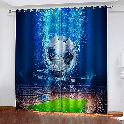 CTQTZ Fußball Thema Kinderzimmer Gardinen mit Ösen unter Wasser Fußball Vorhänge Blickdicht 280x175 cm (BreitexHöhe) 2er Set Gardinen für Dekoration Kinderzimmer von CTQTZ