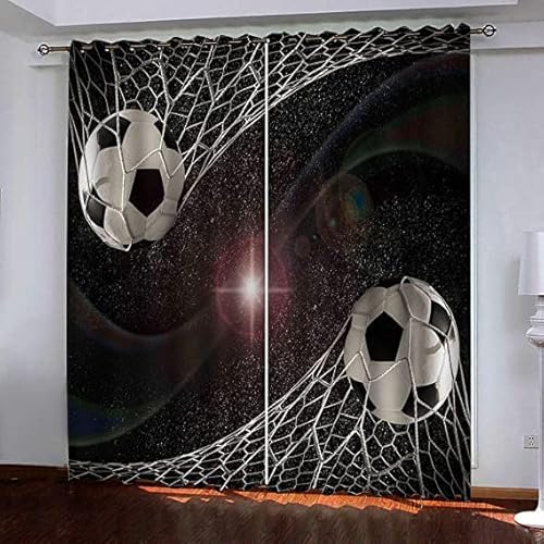 CTQTZ Fußball Vorhänge Blickdicht Sport Fußball Verdunkelungsvorhänge Mit Ösen 264x240 cm (BreitexHöhe) 2er Set Gardinen für Dekoration Kinderzimmer von CTQTZ