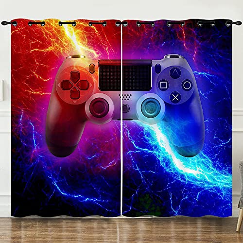 CTQTZ Gamepad Kinder Blickdichte Vorhänge Jungen Teenager Spiel Thema Verdunkelungsvorhänge Mit Ösen 140x160 cm (BreitexHöhe) 2er Set Gardinen für Dekoration Kinderzimmer von CTQTZ