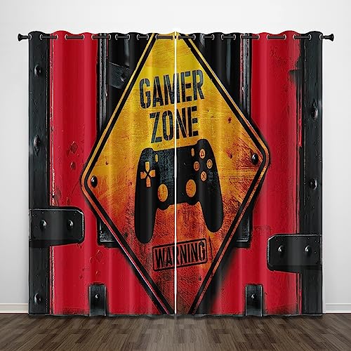 CTQTZ Gamer Zone Blickdichter Vorhänge Mit Ösen Gamepad Muster Verdunkelungsvorhänge Mit Ösen 150x166 cm (BreitexHöhe) 2er Set Gardinen für Dekoration Kinderzimmer von CTQTZ