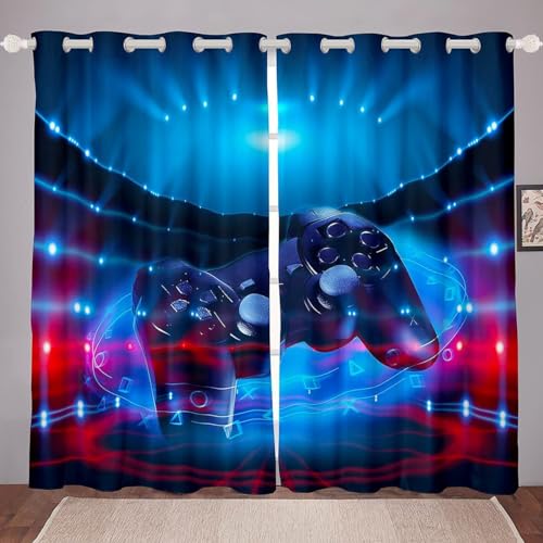 CTQTZ Gamer für Kinder Erwachsene Blickdichter Vorhänge Mit Ösen Videospiele Gaming Verdunkelungsvorhänge Mit Ösen 150x166 cm (BreitexHöhe) 2er Set Gardinen für Dekoration Kinderzimmer von CTQTZ