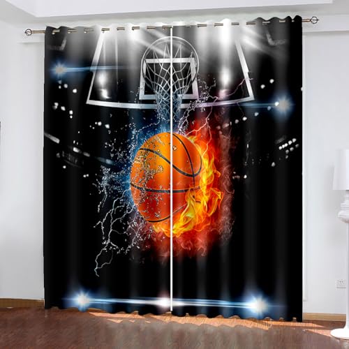 CTQTZ Sport Thema Basketball Blickdichte Vorhänge Basketball Sport Verdunklungsvorhänge 2er Set H 245 x B 140 cm Blickdichte Gardinen Kurze Gardinen Kinderzimmer Schlafzimmer Ösenvorhang von CTQTZ