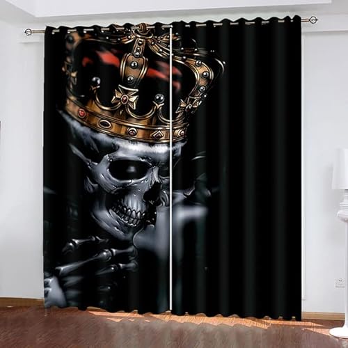 CTQTZ Totenkopf Vorhänge Blickdicht Gothic Schädel Gardinen 234x138 cm (BreitexHöhe) 2er Set Verdunklungsvorhänge für Dekoration Wohnzimmer Schlafzimmer Kinderzimmer von CTQTZ