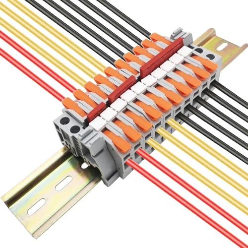 Klemmen Hutschiene, CTRICALVER Klemmenblock-Kit der Universalklasse,10 Pcs Orange Reihenklemmen, Mit Markierungsstreifen,Sicherungsclip, und Verbindungsleisten (2/3/4/5 Pin) von CTRICALVER