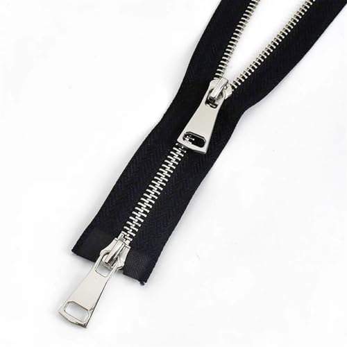 CTRSM Reißverschluss mit Metallzähnen, Reißverschluss Offenes Ende Einzel-/Doppelschieber Langer Reißverschluss Kleidung Jacke Mantel Reißverschluss DIY Nähzubehör(Black-Silver-Double,120cm) von CTRSM