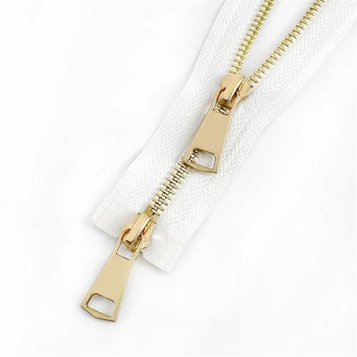 CTRSM Reißverschluss mit Metallzähnen, Reißverschluss Offenes Ende Einzel-/Doppelschieber Langer Reißverschluss Kleidung Jacke Mantel Reißverschluss DIY Nähzubehör(White-Gold-Double,60cm) von CTRSM
