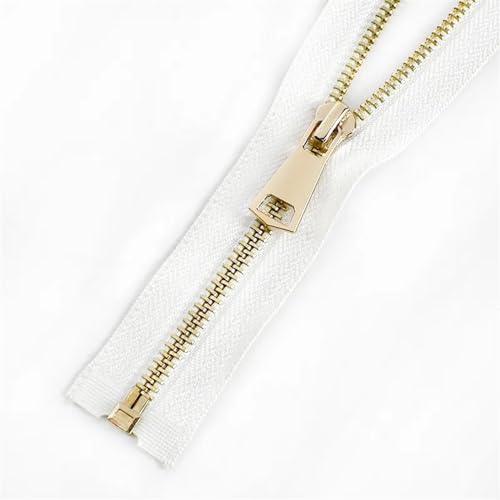 CTRSM Reißverschluss mit Metallzähnen, Reißverschluss Offenes Ende Einzel-/Doppelschieber Langer Reißverschluss Kleidung Jacke Mantel Reißverschluss DIY Nähzubehör(White-Gold-Single,80cm) von CTRSM