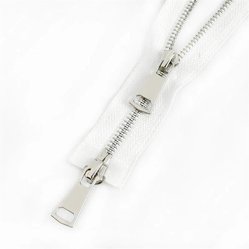 CTRSM Reißverschluss mit Metallzähnen, Reißverschluss Offenes Ende Einzel-/Doppelschieber Langer Reißverschluss Kleidung Jacke Mantel Reißverschluss DIY Nähzubehör(White-Silver-Double,80cm) von CTRSM