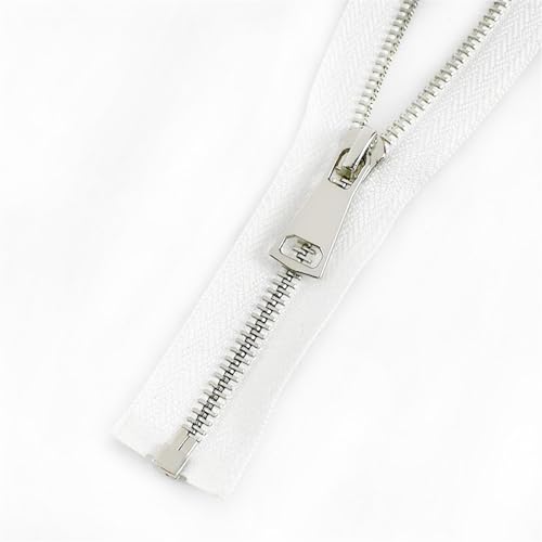 CTRSM Reißverschluss mit Metallzähnen, Reißverschluss Offenes Ende Einzel-/Doppelschieber Langer Reißverschluss Kleidung Jacke Mantel Reißverschluss DIY Nähzubehör(White-Silver-Single,60cm) von CTRSM