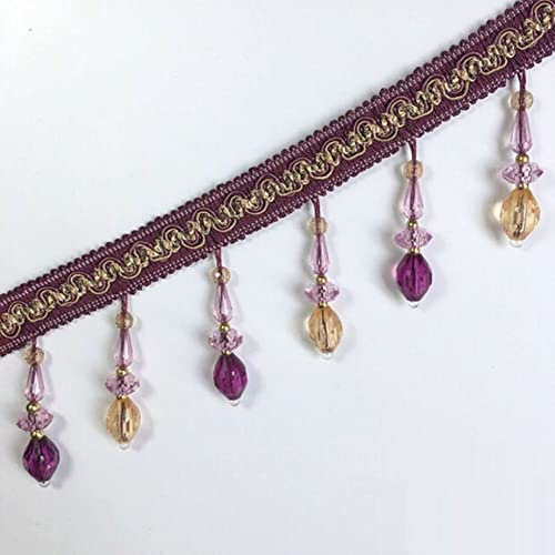 CTRSM Vorhangquasten, Quasten für Aufnähen, 12 Meter Hängende Perlenbesatz Spitzenborte Perlenanhänger Quaste Fransenbesatz Nähen Basteln Heim Vorhang Sofa Dekor(Red Purple) von CTRSM