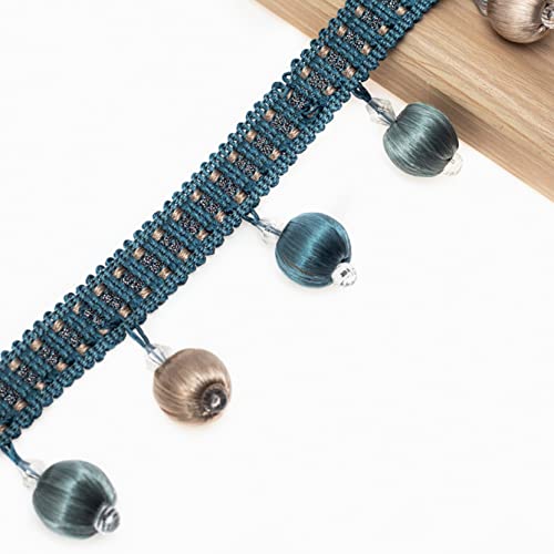 CTRSM Vorhangquasten, Quasten für Aufnähen, 12 Yards Hängende Ball Quaste Fringe Perlen dekorative Trim for Vorhang Sofa Tischdecke DIY Handwerk Nähen Band Trim(Blue) von CTRSM