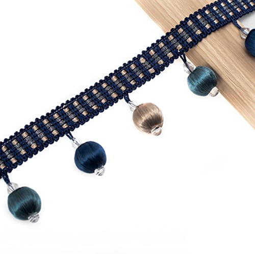 CTRSM Vorhangquasten, Quasten für Aufnähen, 12 Yards Hängende Ball Quaste Fringe Perlen dekorative Trim for Vorhang Sofa Tischdecke DIY Handwerk Nähen Band Trim(Dark Blue) von CTRSM