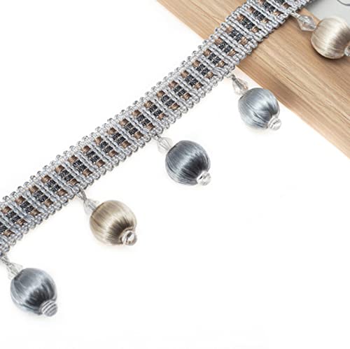 CTRSM Vorhangquasten, Quasten für Aufnähen, 12 Yards Hängende Ball Quaste Fringe Perlen dekorative Trim for Vorhang Sofa Tischdecke DIY Handwerk Nähen Band Trim(Gray) von CTRSM