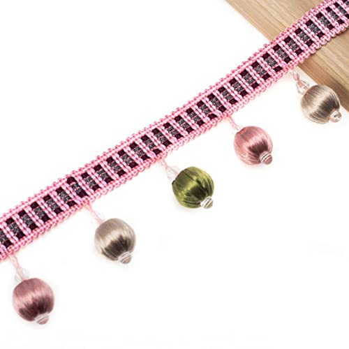 CTRSM Vorhangquasten, Quasten für Aufnähen, 12 Yards Hängende Ball Quaste Fringe Perlen dekorative Trim for Vorhang Sofa Tischdecke DIY Handwerk Nähen Band Trim(Pink) von CTRSM