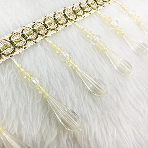 CTRSM Vorhangquasten, Quasten für Aufnähen, 12 Yards Kristall Perle Spitze Fringe Trim Zopf Perlen Anhänger Quaste Besatz Fransen for Vorhang Lampenschirme Rand Dekor(Apricot) von CTRSM