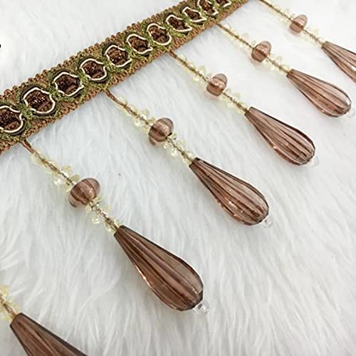 CTRSM Vorhangquasten, Quasten für Aufnähen, 12 Yards Kristall Perle Spitze Fringe Trim Zopf Perlen Anhänger Quaste Besatz Fransen for Vorhang Lampenschirme Rand Dekor(Brown) von CTRSM