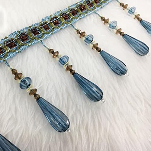 CTRSM Vorhangquasten, Quasten für Aufnähen, 12 Yards Kristall Perle Spitze Fringe Trim Zopf Perlen Anhänger Quaste Besatz Fransen for Vorhang Lampenschirme Rand Dekor(Dark Blue) von CTRSM