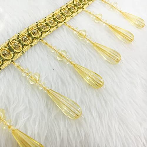 CTRSM Vorhangquasten, Quasten für Aufnähen, 12 Yards Kristall Perle Spitze Fringe Trim Zopf Perlen Anhänger Quaste Besatz Fransen for Vorhang Lampenschirme Rand Dekor(Gold) von CTRSM