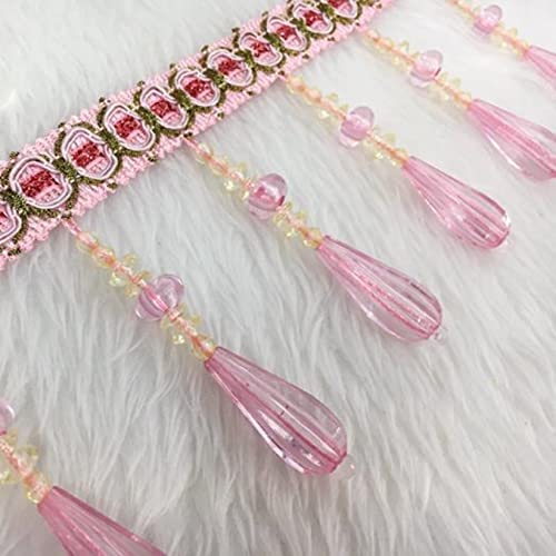 CTRSM Vorhangquasten, Quasten für Aufnähen, 12 Yards Kristall Perle Spitze Fringe Trim Zopf Perlen Anhänger Quaste Besatz Fransen for Vorhang Lampenschirme Rand Dekor(Light Pink) von CTRSM