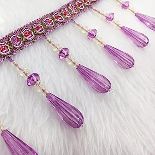 CTRSM Vorhangquasten, Quasten für Aufnähen, 12 Yards Kristall Perle Spitze Fringe Trim Zopf Perlen Anhänger Quaste Besatz Fransen for Vorhang Lampenschirme Rand Dekor(Purple) von CTRSM