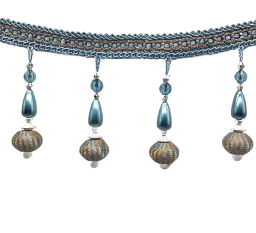 CTRSM Vorhangquasten, Quasten für Aufnähen, 12 Yards Perlenanhänger Fransen Quaste Trim for Vorhang Lampenschirme Dekorative Nähen Trim Hängende Perlen Zopf Fransen(Blue) von CTRSM