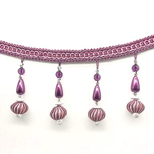 CTRSM Vorhangquasten, Quasten für Aufnähen, 12 Yards Perlenanhänger Fransen Quaste Trim for Vorhang Lampenschirme Dekorative Nähen Trim Hängende Perlen Zopf Fransen(Purple) von CTRSM