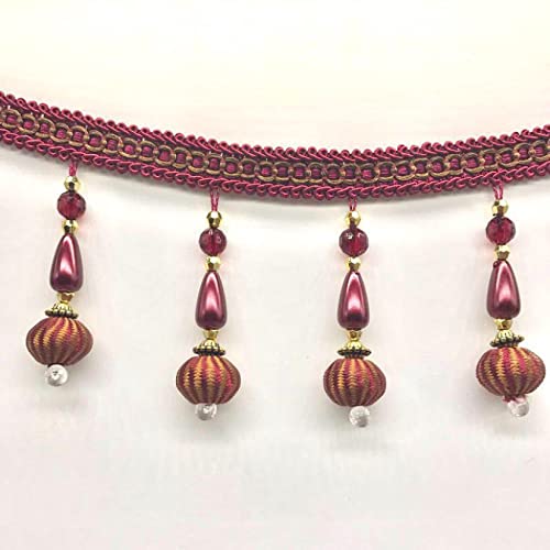 CTRSM Vorhangquasten, Quasten für Aufnähen, 12 Yards Perlenanhänger Fransen Quaste Trim for Vorhang Lampenschirme Dekorative Nähen Trim Hängende Perlen Zopf Fransen(Wine Red) von CTRSM