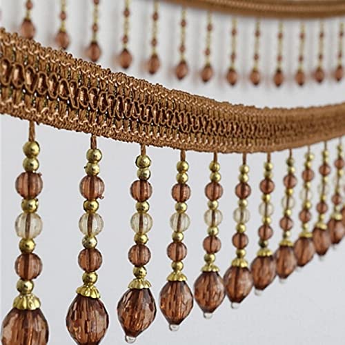 CTRSM Vorhangquasten, Quasten für Aufnähen, 12 Yards Quaste Fringe Trim Hängende Perlen Kristall Anhänger Band Borte Nähen Handwerk Vorhang Tischdecke Dekoration(Brown) von CTRSM