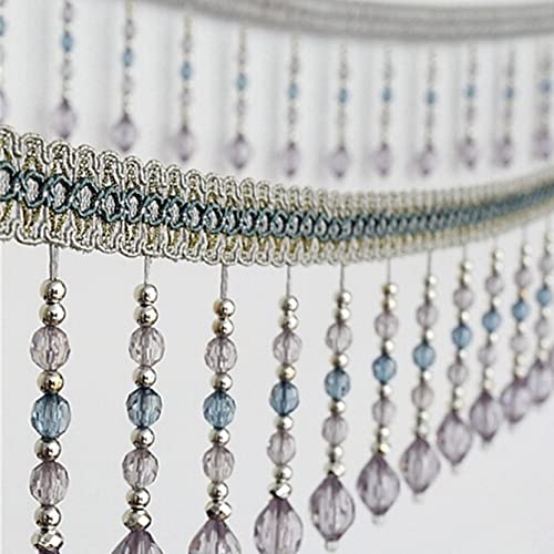 CTRSM Vorhangquasten, Quasten für Aufnähen, 12 Yards Quaste Fringe Trim Hängende Perlen Kristall Anhänger Band Borte Nähen Handwerk Vorhang Tischdecke Dekoration(Light Blue) von CTRSM