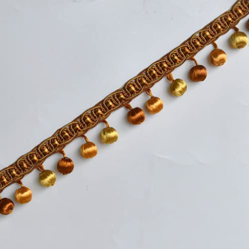 CTRSM Vorhangquasten, Quasten für Aufnähen, 3 Yards Perlen Fransenbesatz Hängende Kugel Fransenband Dekorativer Besatz for Vorhang Lampenschirme Quaste Kleidungsstücke Handarbeit(Gold) von CTRSM