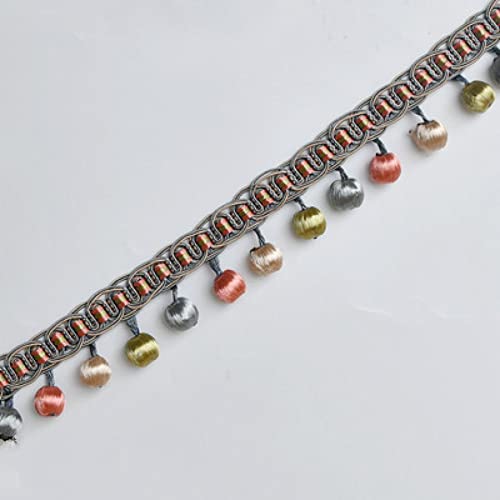 CTRSM Vorhangquasten, Quasten für Aufnähen, 3 Yards Perlen Fransenbesatz Hängende Kugel Fransenband Dekorativer Besatz for Vorhang Lampenschirme Quaste Kleidungsstücke Handarbeit(Gray Blue) von CTRSM