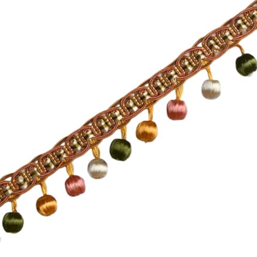 CTRSM Vorhangquasten, Quasten für Aufnähen, 3 Yards Perlen Fransenbesatz Hängende Kugel Fransenband Dekorativer Besatz for Vorhang Lampenschirme Quaste Kleidungsstücke Handarbeit(Light Brown) von CTRSM