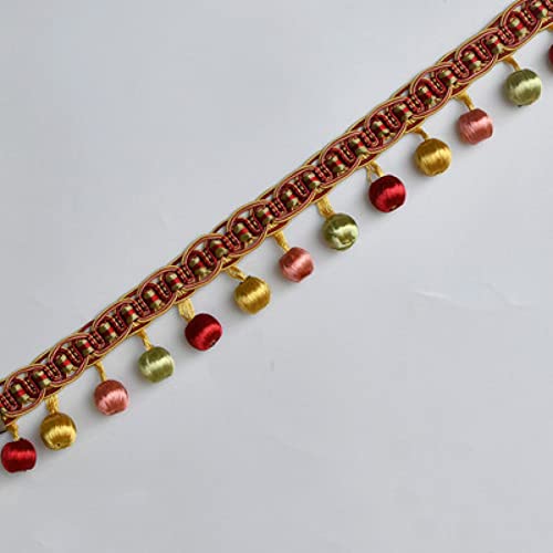 CTRSM Vorhangquasten, Quasten für Aufnähen, 3 Yards Perlen Fransenbesatz Hängende Kugel Fransenband Dekorativer Besatz for Vorhang Lampenschirme Quaste Kleidungsstücke Handarbeit(Light Red) von CTRSM