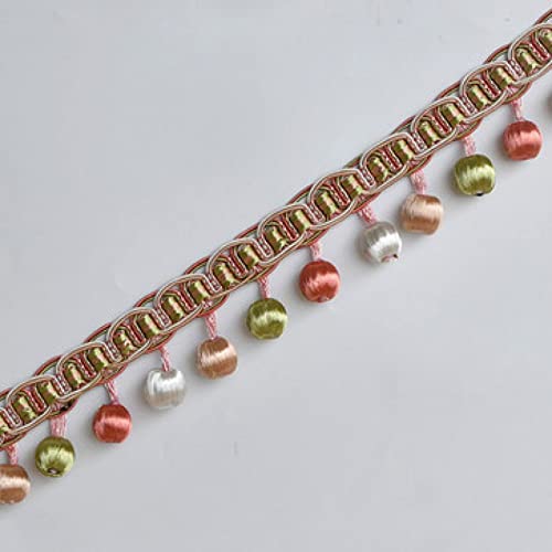 CTRSM Vorhangquasten, Quasten für Aufnähen, 3 Yards Perlen Fransenbesatz Hängende Kugel Fransenband Dekorativer Besatz for Vorhang Lampenschirme Quaste Kleidungsstücke Handarbeit(Pink Green) von CTRSM