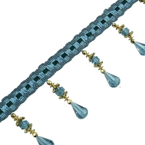 Vorhangquasten, Quasten für Aufnähen, 12 Meters Hanging Beads Tassel Fringe Trim Curtain Lampshades Sofa Decoration Sewing Crafts Trimming Lace Home Decor(Blue) von CTRSM