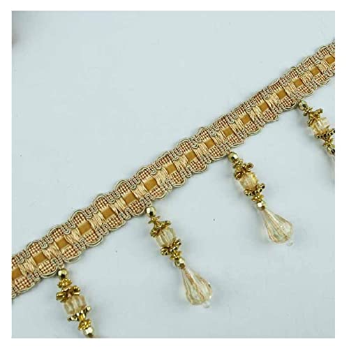 Vorhangquasten, Quasten für Aufnähen, 12 Meters Hanging Beads Tassel Fringe Trim Curtain Lampshades Sofa Decoration Sewing Crafts Trimming Lace Home Decor(Gold) von CTRSM