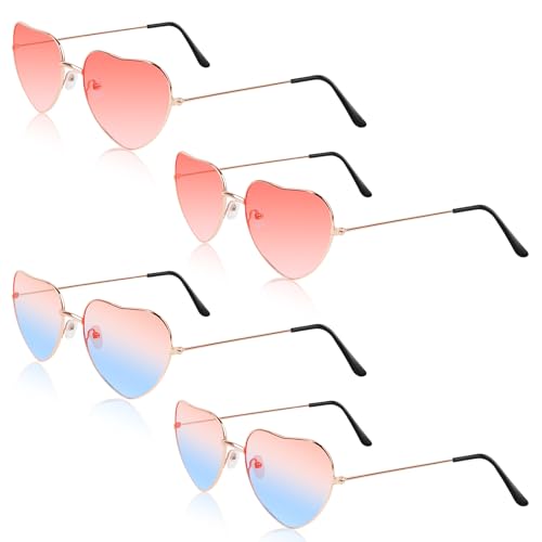 CTYUEYUN 4 Stück Herz Brille,Herz Hippie Partybrillen Sonnenbrille in Herzform,90er Herzförmige Metallbrille Retro Kostüm Brille für Kinder Herren Damen,Geeignet für Faschingspartys am Strand CTYUEYUN 4 Stück Herz Brille,Herz Hippie Partybrillen Sonnenbrille in Herzform,90er Herzförmige Metallbrille Retro Kostüm Brille für Kinder Herren Damen,Geeignet für Faschingspartys am Strand von CTYUEYUN