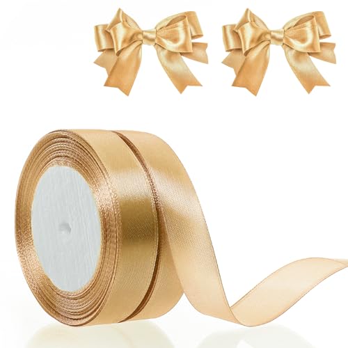 Gold Satinband-Rollen, 22m x 20mm, 2 Bänder Geschenkband Stoff, Schleifenband zum Basteln, für Geschenkverpackungen, Kunsthandwerk, Partydekoration und Hochzeitsdekoration von CTYUEYUN