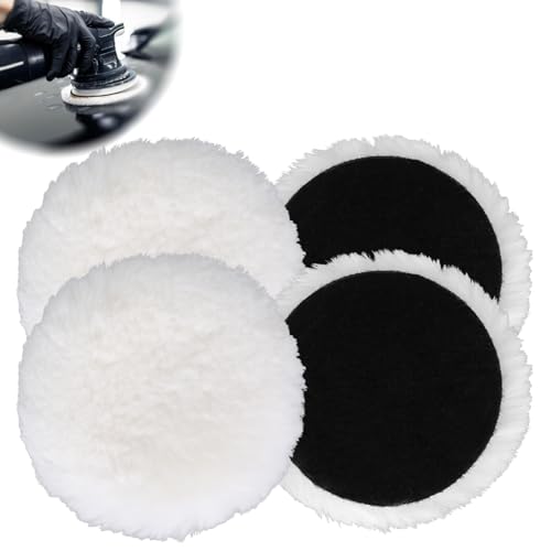 Woll-Polierscheiben, 125 mm, Lammwolle, Polierscheiben, 12,7 cm, Nylon-Rückseite, Vlies-Filz, Polierscheibe, Autopolitur für Auto, Schönheit, Reinigung, Polieren, Wachsen, 4 Stück Woll-Polierscheiben, 125 mm, Lammwolle, Polierscheiben, 12,7 cm, Nylon-Rückseite, Vlies-Filz, Polierscheibe, Autopolitur für Auto, Schönheit, Reinigung, Polieren, Wachsen, 4 Stück von CTYUEYUN