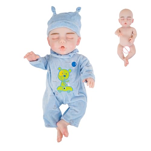 CUAIBB 18,5 Zoll Vollsilikon-Baby-Puppe, Neugeborene Baby-Puppe mit Kleidung, echt aussehend wie Reborn-Puppen Lebensechte Baby-Jungen-Puppe - Vollsilikon & Skelett mit geschlossenen Augen von CUAIBB